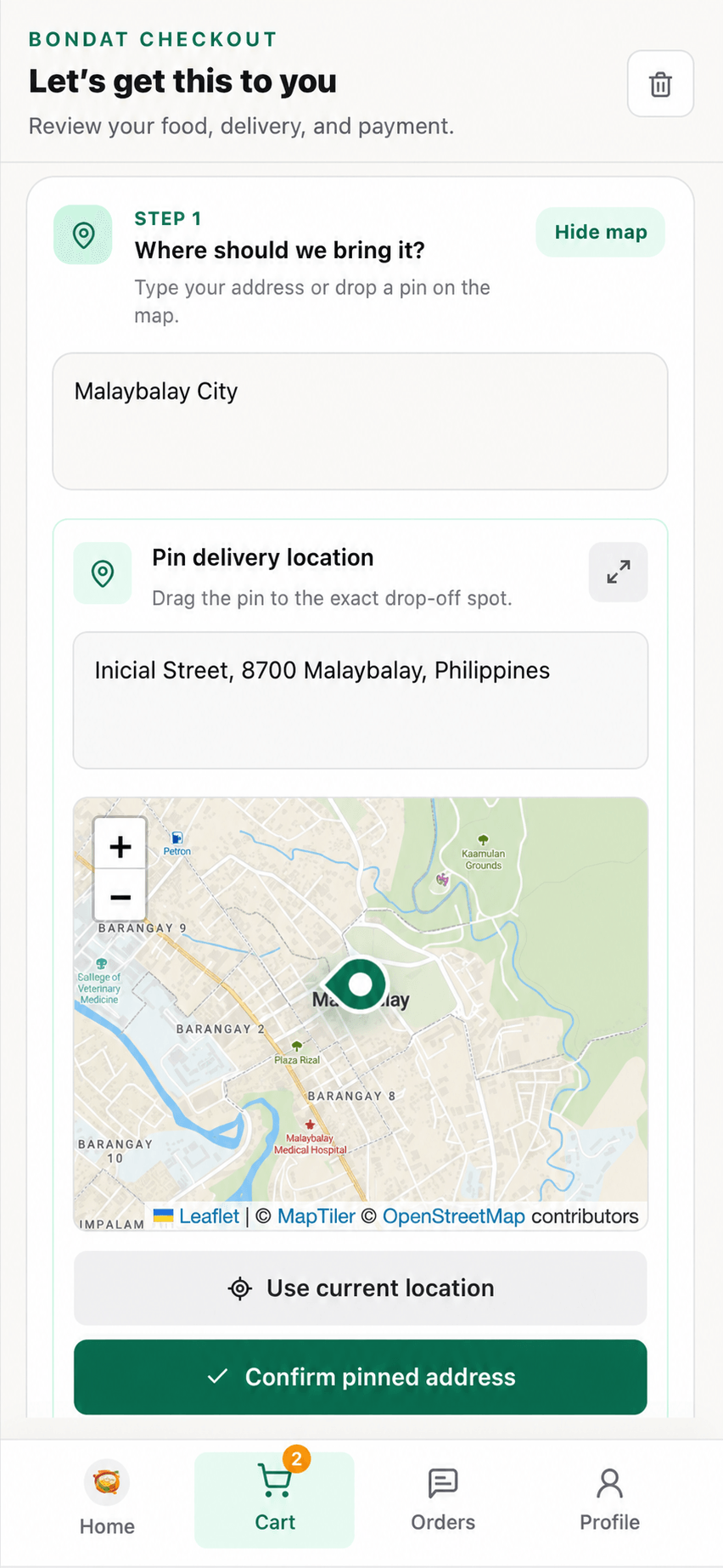 Review every detail before ordering. shown in the Pakals app